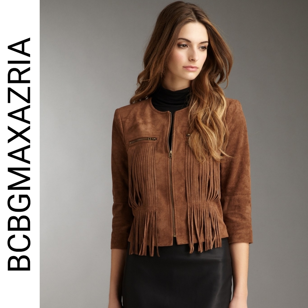 BCBGMaxAzria Reiss Toffee Fringe Jacket XS